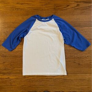 Blue and White 3/4 Sleeve Basic Baseball T-Shirt